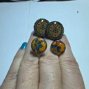 2 pair Colorful Mandala Pattern Earrings
